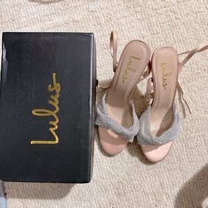 Milliee Rose Gold Rhinestone Ankle Strap High Heel Sandals